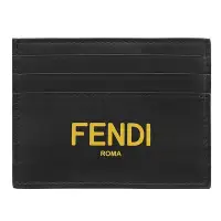 在飛比找Yahoo奇摩購物中心優惠-FENDI 經典英字LOGO撞色小牛皮隨身卡片夾(黑/黃)