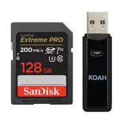 SanDisk 128GB Extreme PRO 200MBs SDXC UHS I Memory Card with Memory Card Reader