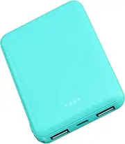 Laser 5000mAh Powerbank Dual USB-A, USB C Charger Ports, 118g Portable Charger, LED Display, 10W, 3-in-1 Cable, Compatible for iPhone15/14/13/12/Pro Max, Samsung, iPad, Apple Watch, Tablet - Aqua