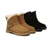 EVERAU® UGG Boots Women Sheepskin Wool Buckle Decor Ankle Polarwalk - Black / AU Ladies 4 / AU Men 2 / EU 35