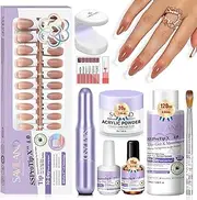 SAVILAND French Tip Acrylic Nails Kit: 30 Days Wear Long Square Press-ons Nails 160 Pcs Full Cover False Nail Tips Nudes Fake Nails Acrylic Powder Liquid Nail A-F Primer Nail File U V Light Salon