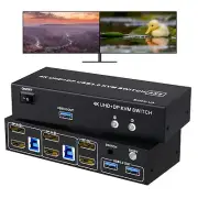 USB 3.0 4K HDMI+DP Dual Monitor KVM Switcher 2X2 HDMI2.0 DP1.4 HDCP2.3 Switch