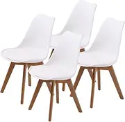 La Bella Replica Retro Dining Chairs with Padded PU Leather Seat and Beech Wood Legs, White – Set of 4, Minimalist Mid-Century Modern Style for Home, Office, Cafe or Restaurant