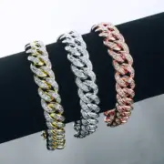 18k Gold Plated Iced CUBAN LINK Miami Chain Lab CZ Mens Rose Silver BRACELET