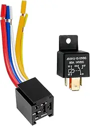 Car Relay with Harness, 5 Pin 80A 12V On/Off Normally Open SPST Relay Socket Plug, Model JD2912-1Z-12VDC 80A 14VDC, Automotive Switches and Starters for Car SUV Truck