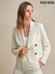 Reiss Cream Millie Double-Breasted Cropped Blazer (AW6760) | $480