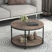 NSdirect Round Coffee Table, 25.6" Small Table for Living Dark Walnut