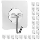 Adhesive Hooks Wall Hooks, 24 Packs Hooks for Hanging Transparent Reusable Se...