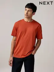 Orange Regular Fit Essential Crew Neck Cotton T-Shirt (E91689) | $15