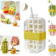 Ice Cube Bottle, 2 in 1 Touch-Free Ice Cube Tray, Ice Cube Making Bottle, Easy Press to Release Vertical Ice Cube Tray with Lid for Freezer with Straw & Strap (White,800ML)