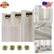 Beige Rustic Country Curtains - Light-Filtering Grommet Panels, 84x52 Inches