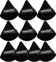 [YOKONICO] Triangle Powder Puff, 10 Pack Soft Velour Makeup Puffs for Loose Powder, Cotton Sponges for Face Cosmetic Foundation, Mineral Wet Dry Makeup Tool (Black)