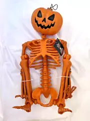 Posable Pumpkin Skeleton 3D Halloween Hyde & EEK 36" Hanging Decor Jointed Goth