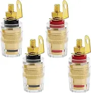 Oiyagai 2 Pairs Gold Plated Insulated 5-Way Binding Post Banana Plugs 4mm, 24K Gold Plated Sold Brass Amplifier Speaker Terminal Binding Post Banana Jack Black Red (Short Small)
