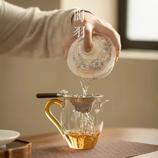 高硼矽玻璃 公道杯 加厚 耐高溫 茶海 分茶器 家用 茶漏 茶濾 功夫 茶道 配件