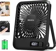 Mikikin Desk Fan Battery Operated, Portable USB Rechargeable Fan, 2000mAh 180° Tilt Folding Personal Fan With Power Display, 5 Speeds Ultra Quiet Table Fan for Desktop, Home, Travel - Black