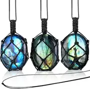 [Kingdder] 3 Pcs Labradorite Dragon Necklace Natural Labradorite Pendant Wrap Braid Laborite Crystal Chakra Necklace Dragon Heart Rainbow Necklace for Women Men Valentine's Day Gifts