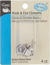 Dritz Closures Hook & Eye, No-Sew, Nickel, 4 Count