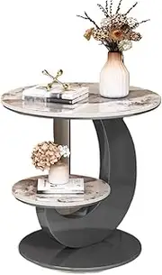 Coffee End Table Double-Layer Marble Side Table - Modern Minimalist Round Coffee Table, Creative Sofa Corner Table for Living Room, Balcony Side Table(Gray)