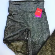 Spanx Velvet Leggings Black Gold Metallic Shine Shimmer High Rise Stretch 20188R