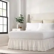 Queen White Eyelet Scalloped Dust Ruffle Sheet Bed Cover Hook Loop Attachmen New