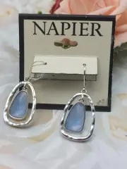 New With Tags Napier Earrings Silver Tone Sky Blue Teardrop Rhinestones Pierce