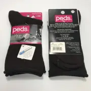Peds Women's Coolmax Roll Top Casual Crew Socks, Brown, Shoe 5-10, 6 pairs