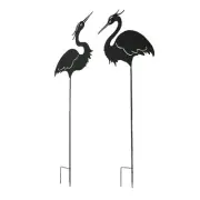 Set Of 2 Black Laser-Cut Heron Silhouette Metal Bird Garden Stakes 43 Inches