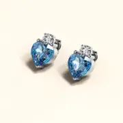 My Amore Blue Love Heart White Gold Layered Stud Earrings