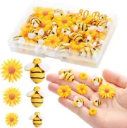 80 Pieces Tiny Resin Bees Daisy Flowers, Flatback Daisy Flowers Bumble Bees Embe