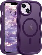 ELEPIK Stronger Magnetic for iPhone 15 Case, [Non-Slip Grip] [Upgrade Strong Magnetic] Slim Protective Matte Silicone with Curly Wave Edges, Translucent Back, Purple