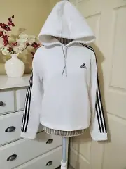 NWT $50 Adidas Women's White/Black Essentials 3-Stripes Cropped Hoodie Sz.L