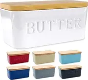 PriorityChef Large Butter Dish with Lid for Countertop, Ceramic Butter Container With Airtight Cover, Butter Keeper for Counter or Fridge, Butter Holder Storage, White