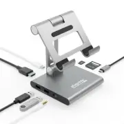 8-in-1 USB C Hub for iPad with Stand, 100W Pass-Through Charging, USB C Docki...