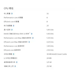 Intel Core i7 13700KF 中央處理器 盒裝16核/24緒 無內顯 無風扇 13代CPU處理器