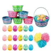 Easter Woven Basket Set of 6 Baskets with Handles, Paper Grass, 48 Fillable Eggs