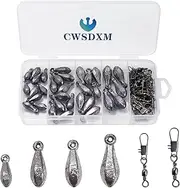 CWSDXM Fishing Weights Sinkers Fishing Worm Weights Assorted Set 50 Pcs, Bullet sinkerss,Cannonball & Pencil Drop Shot Weights, Removable Rubber Core Weights for Saltwater Freshwater Fishing