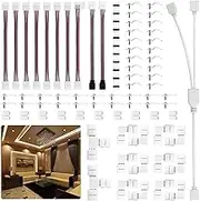 Led Strip Light Connectors Kit, Right Corner Angle Solderless Gapless Adapter, 4 Pin Conductor Light Strip Splice for TV, 10mm Tape Light Connector DIY Accessories for SMD 5050 RGB Multicolor Strip
