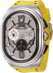 Invicta Lupah Silver 45590 SWISS Qtz 46Mm Yellow Silicone Day/Date Men's Watch