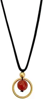 [LIBERGA] Black Cord Necklace for Women,Golden Round Ring Red Bead Pendant Necklace Fashion Neckchain Ornament Accessory