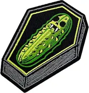 [Stitch-Witch] Funny Gothic Vampire Pickle Resting in a Black Coffin Embroidered Iron On Patch