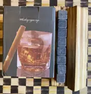 4pc Brotec Whiskey Cigar Glass, Coasters, Stones, Cubes In Wood Gift Box Set NEW