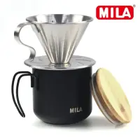 在飛比找momo購物網優惠-【MILA】不鏽鋼濾杯加竹蓋刻度露營杯組合(有效隔熱與保溫)