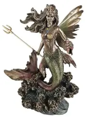 9" Greek Mythology Amphitrite Mermaid Goddess of the Sea Statue Bronze Color