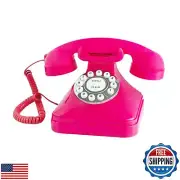 Retro Landline Home Phone,TelPal Corded Old Fashion Desk Phone, Basic Pink De