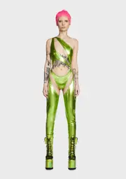 [Club Exx] Prism Moonwalk Cut-Out Catsuit - Lime