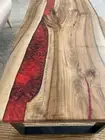 Red Epoxy Table ,Wooden Resin dining table, epoxy resin river, wooden table top