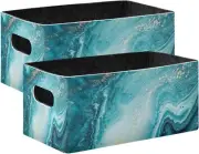 Kcldeci Ocean Marble Blue Gold Storage Bins Baskets 10.1*6.3*4.7in, Marble1