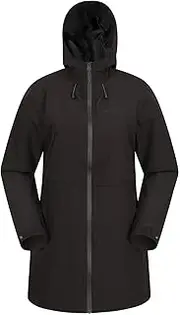 [Mountain Warehouse] Hilltop Womens Waterproof Jacket - Lightweight with Adjustable Hood & Side Pockets - Best for Spring Summer Wet Weather, Walking, Outdoors & Camping Jet Black Women's Size 6, Jet