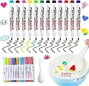 1nfzkcn Magical Floating Drawings Bundle 12 Colors Magic Floating Ink Pens with Spoon Water Painting Drawing Set Doodle Water Floating Pens for Teaching Drawing Water Painting Markers